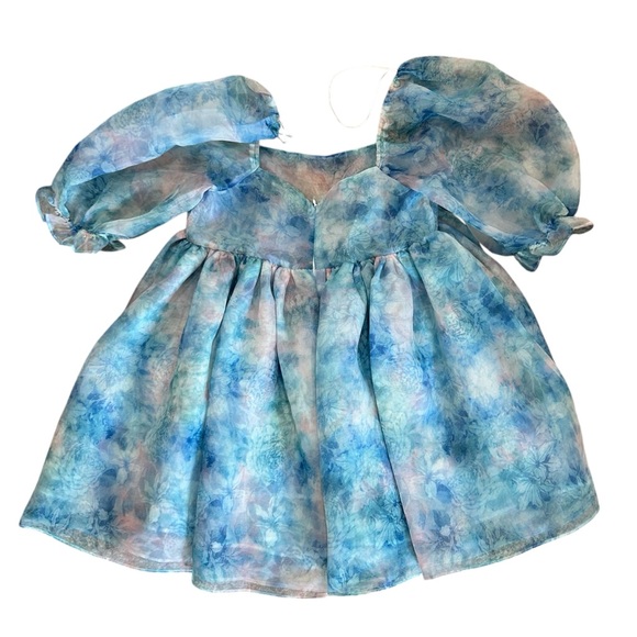 NEW Klesis Babydoll Blue Puff Sleeve Mini Dress Cupcake Dress Size M - Picture 3 of 6